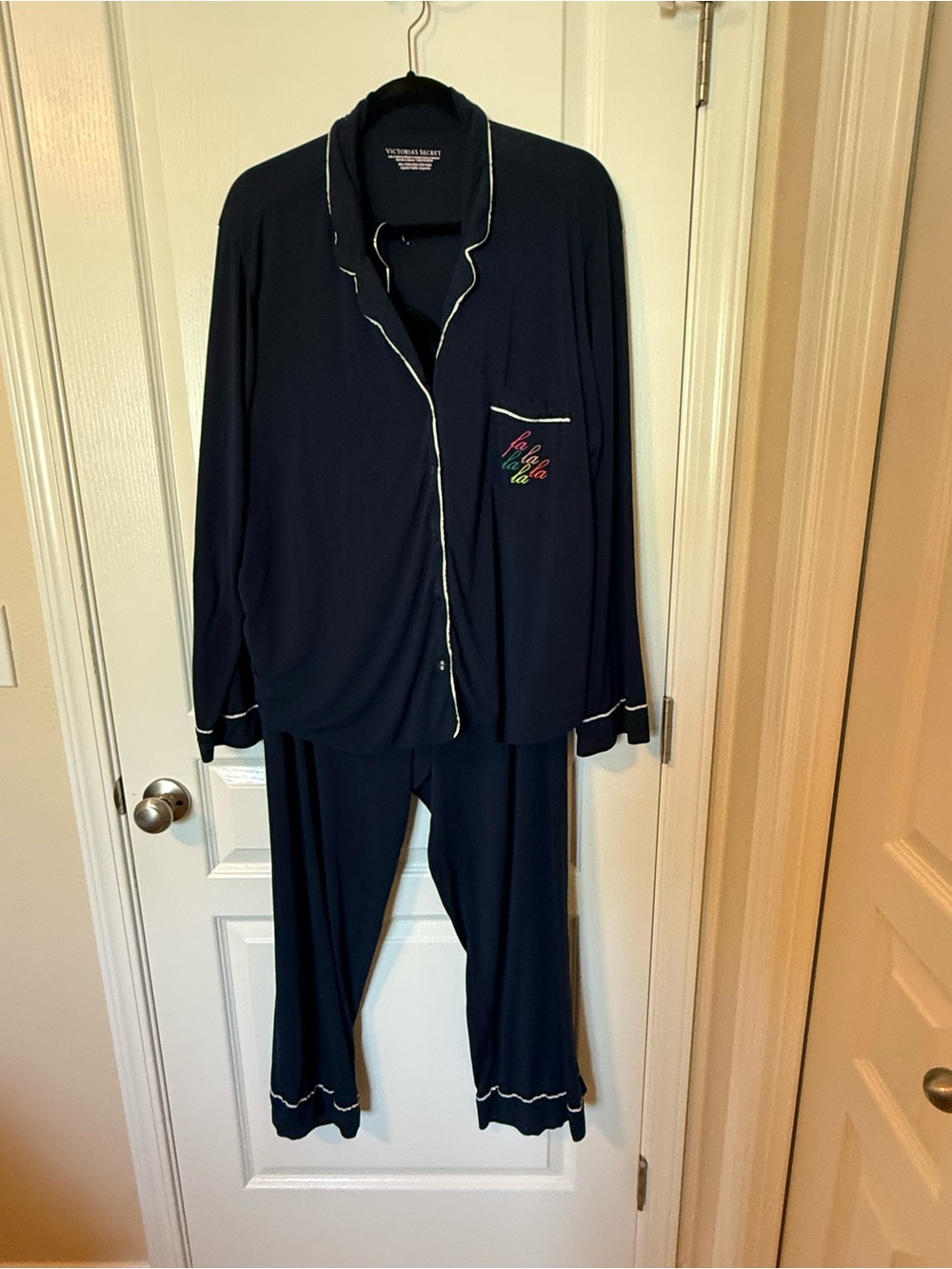 Victoria's Secret Navy Blue Pajama Set with Contrast Piping